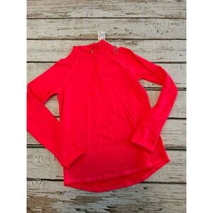NWT Justice Girls Neon Pink Quarter Zip Active Top Long Sleeve Thumbholes Sz 12